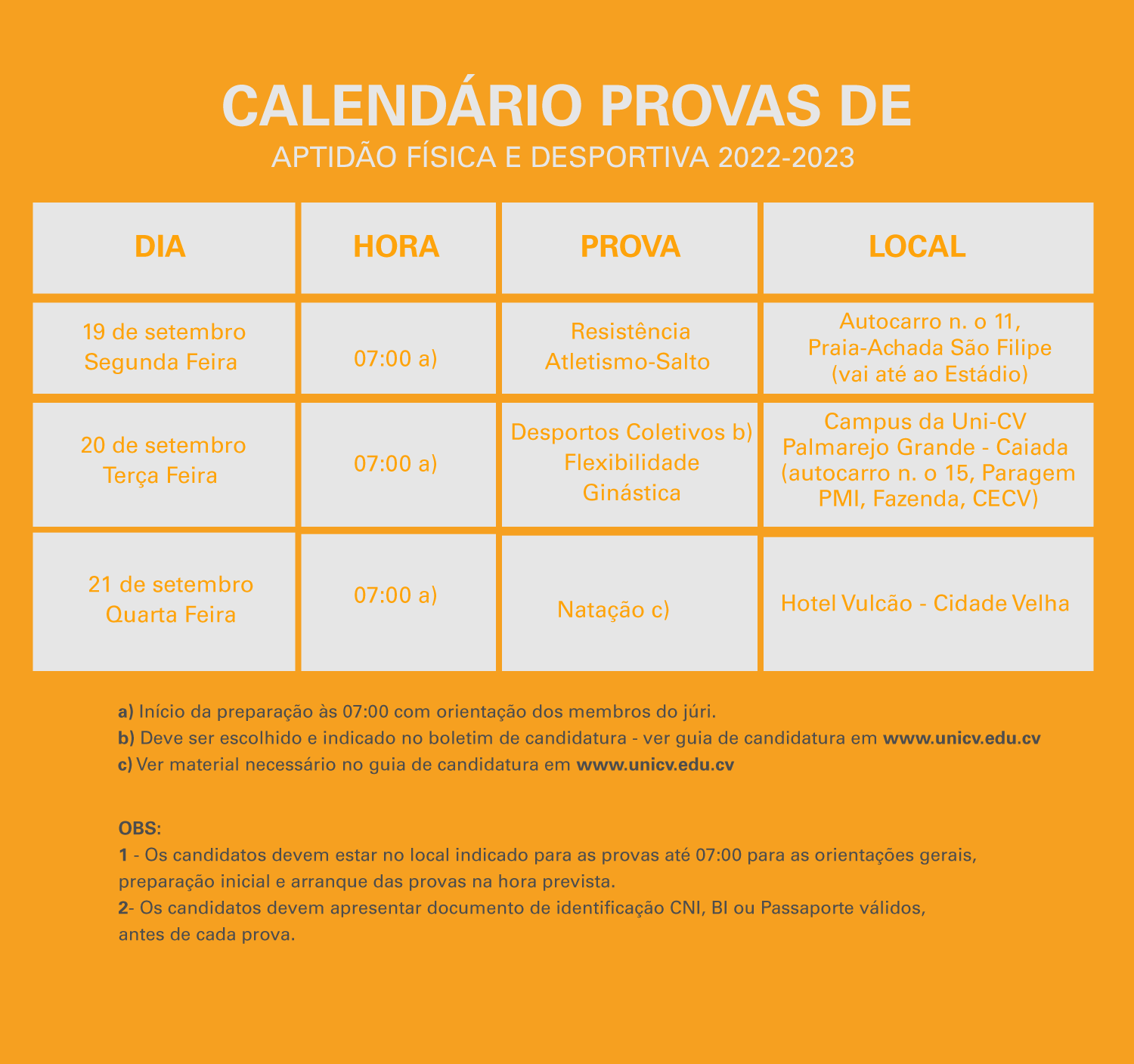 calendario Prova de aptidão faed