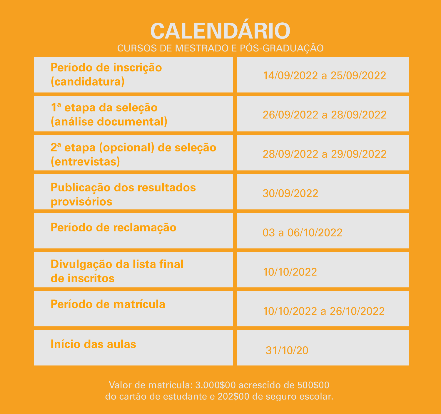 calendario pos graduação faed